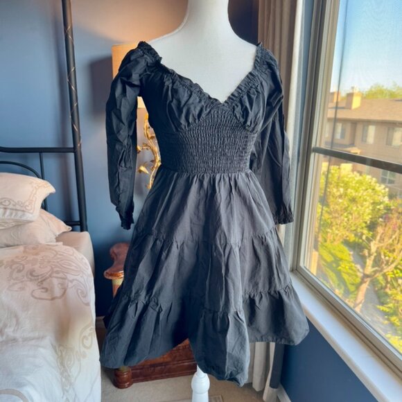 JJ's House Black Ruched Long Sleeved Sweetheart Neckline Mini Party Dress - Picture 2 of 9